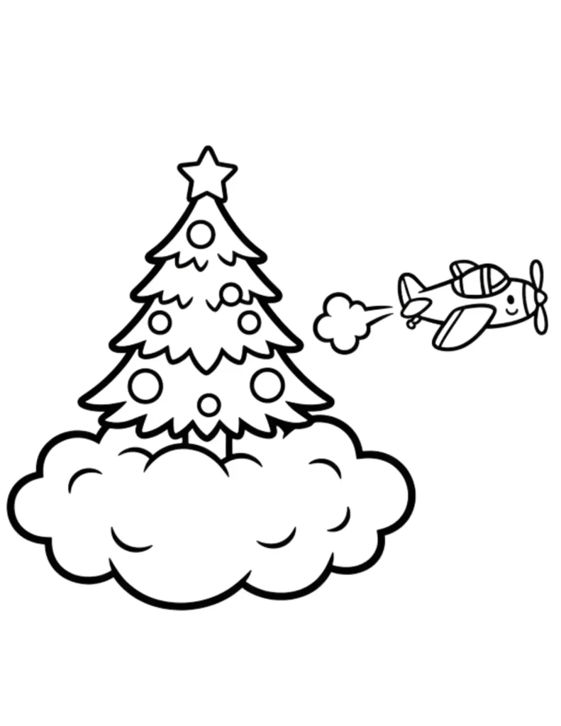 Airplane Flying by Christmas Tree