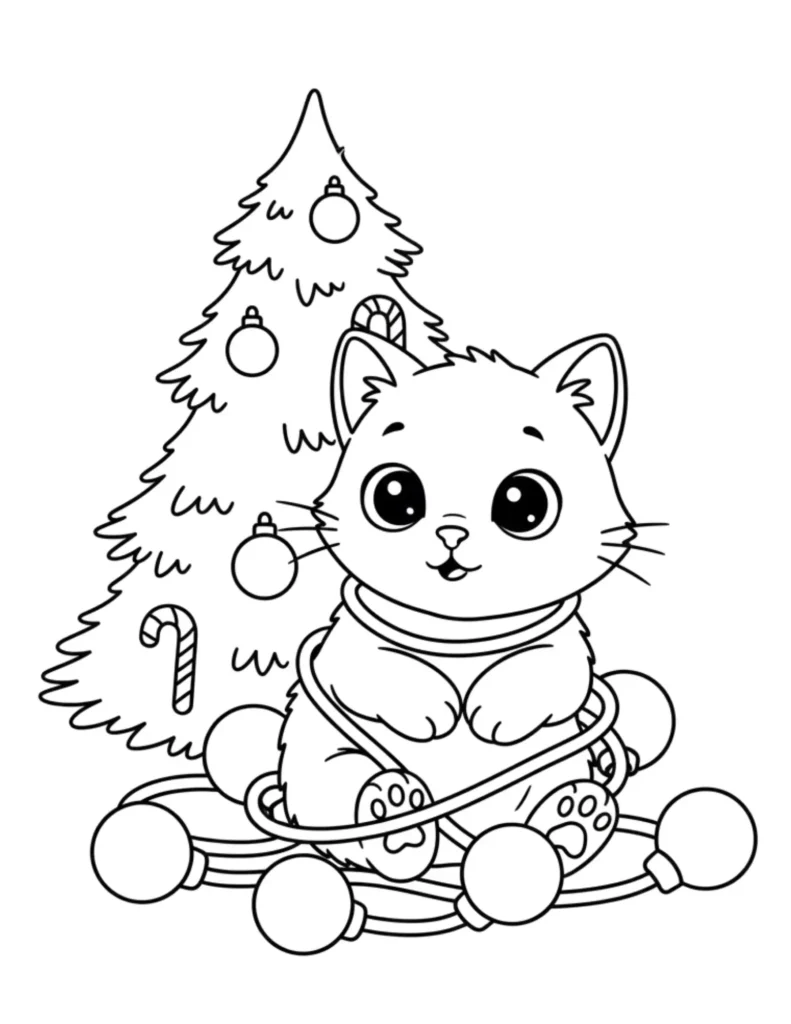 Cat Tangled in Christmas Tree Lights