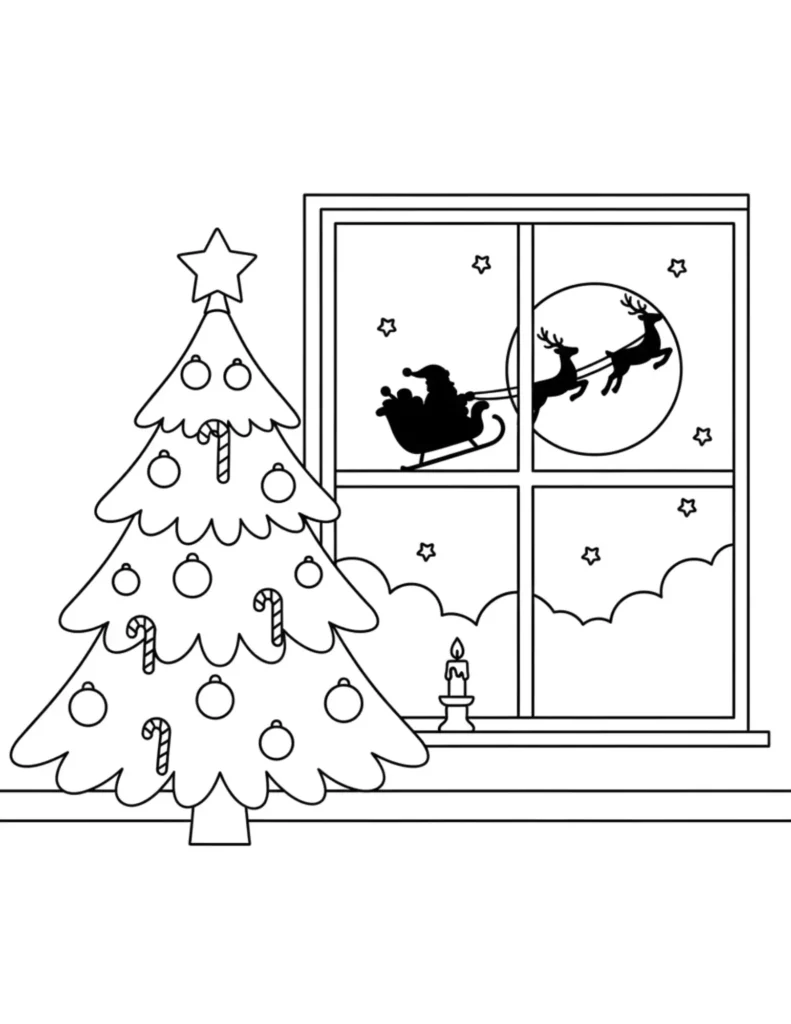 Christmas Tree and Santa Sleigh Window View