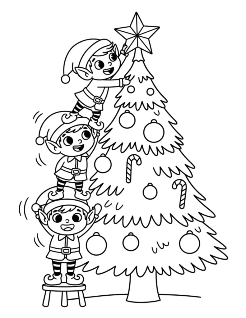 Elves Climbing Christmas Tree