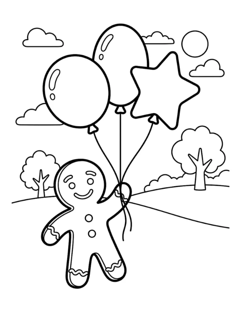 Gingerbread Man Holding Balloons