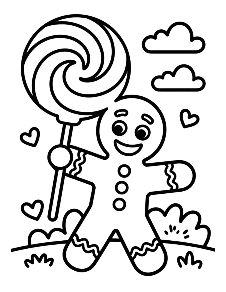 Gingerbread Man Holding Giant Swirl Lollipop
