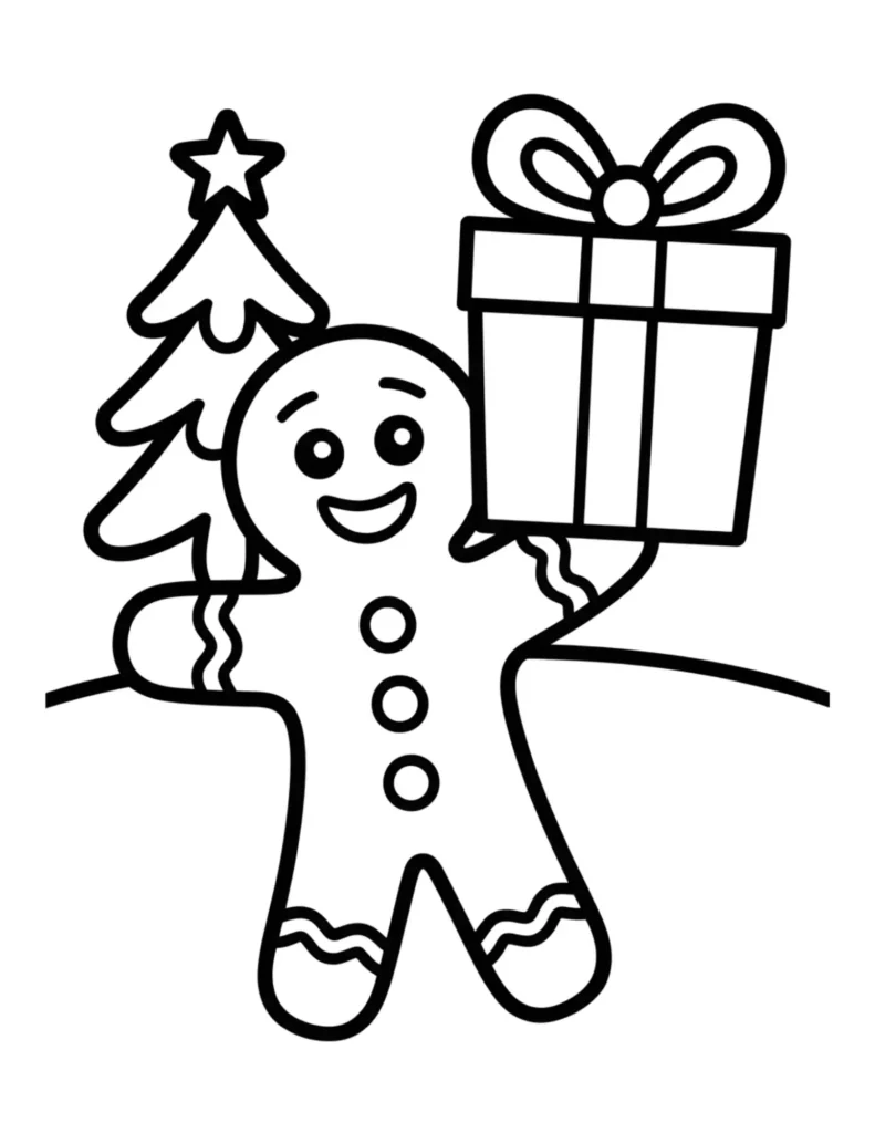 Gingerbread Man Holding a Christmas Gift