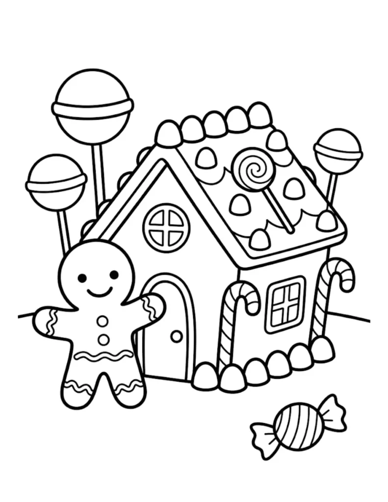 Gingerbread Man Standing by Gingerbread House