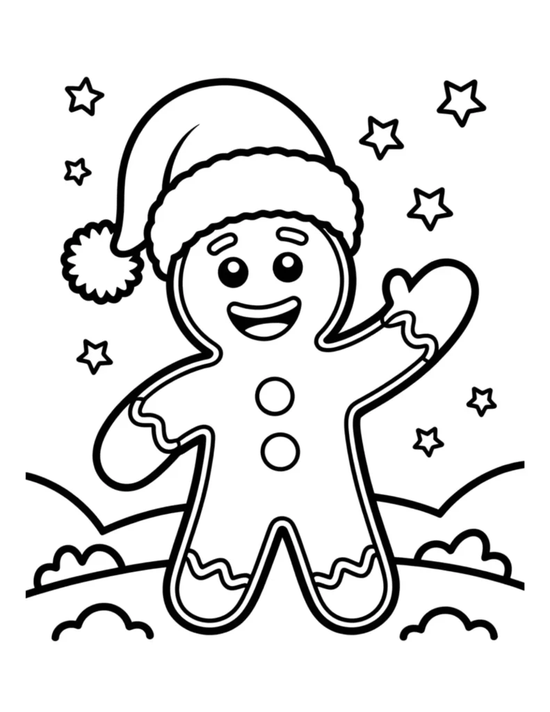 Gingerbread Man Wearing Santa Hat Under Stars