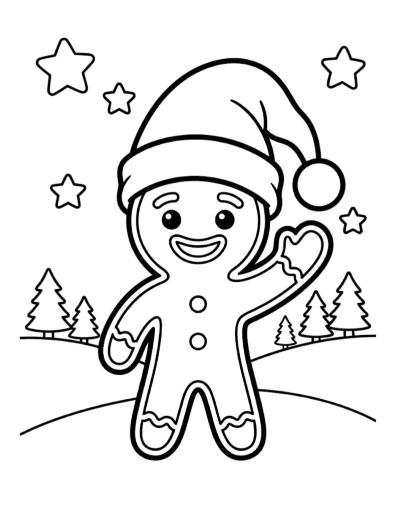 Gingerbread Man Wearing Santa Hat Waving
