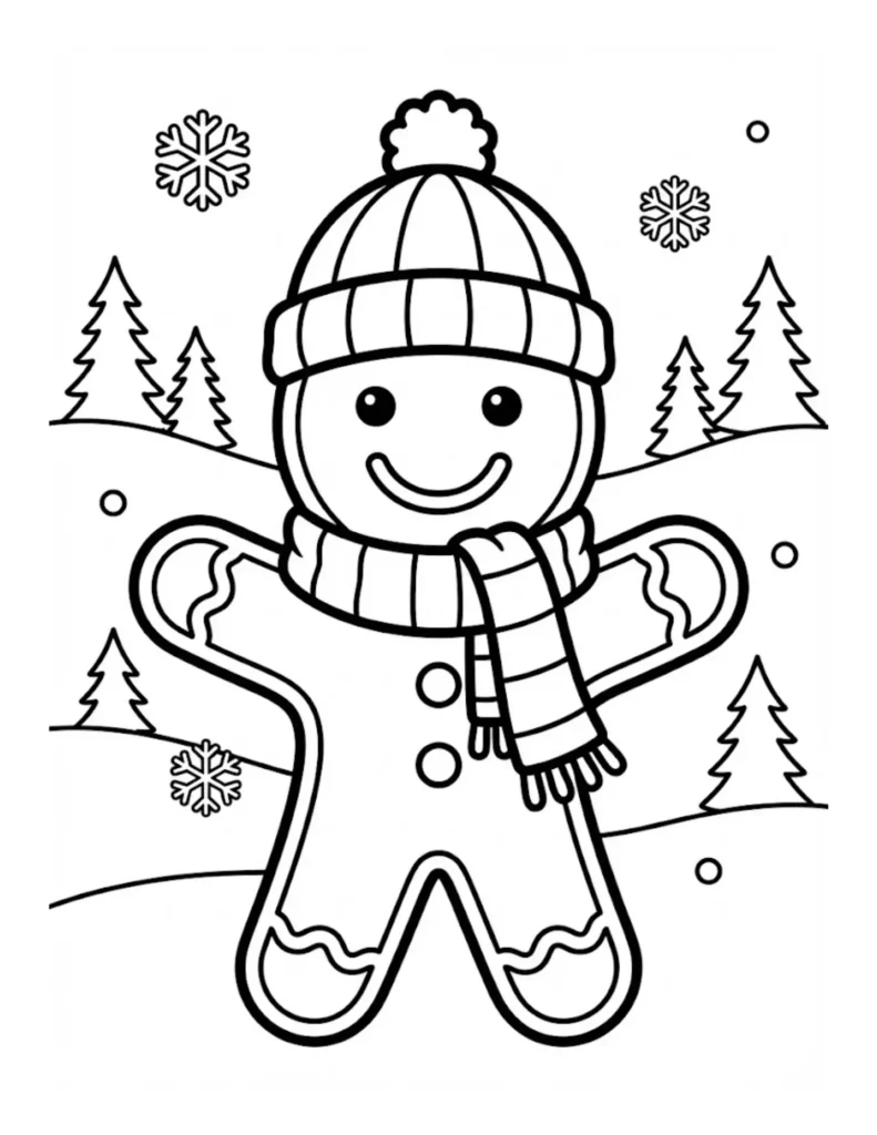 Gingerbread Man Wearing Winter Hat and Scarf