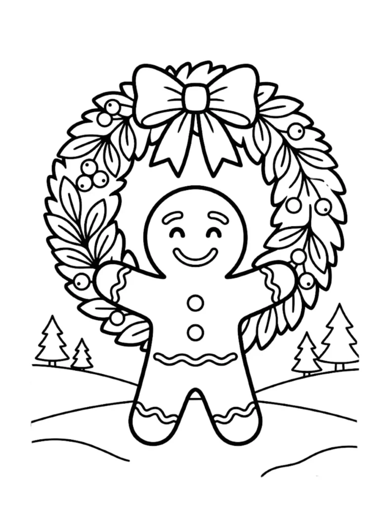 Gingerbread Man with Christmas Wreath