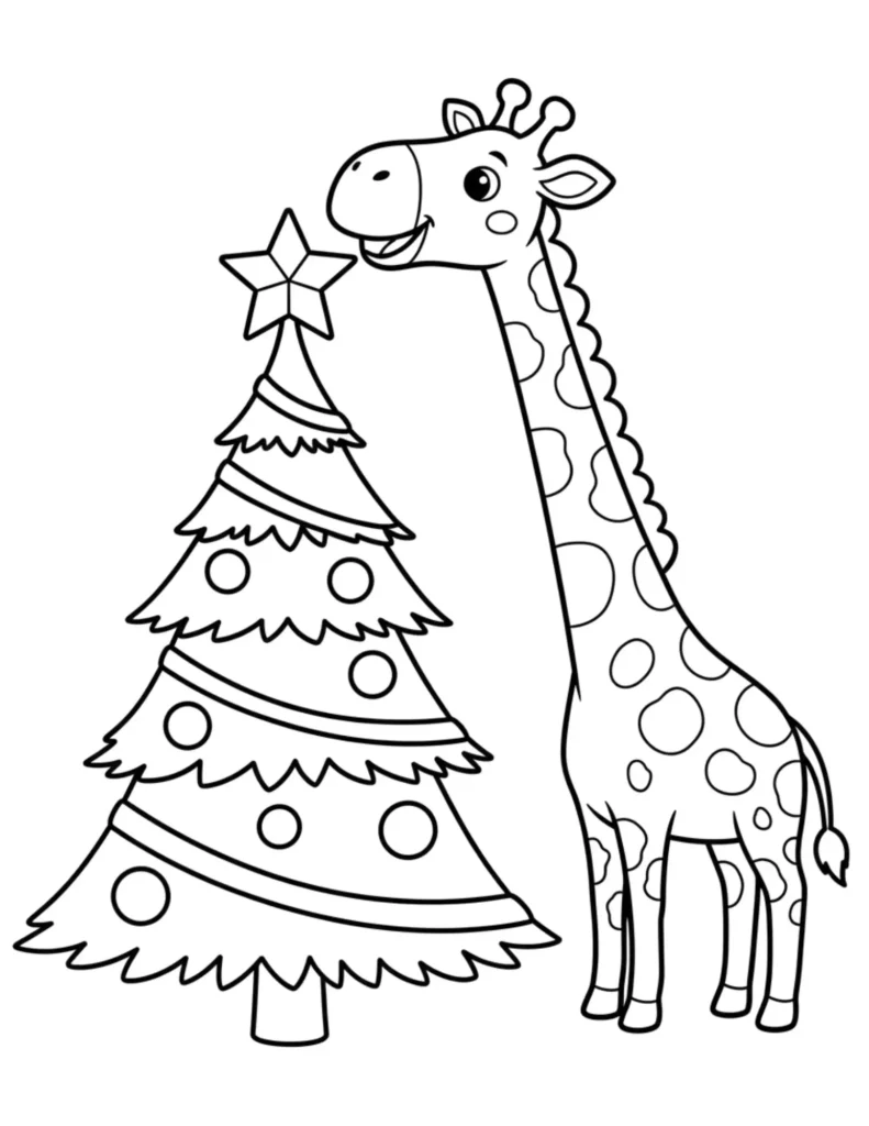 Giraffe Decorating Christmas Tree