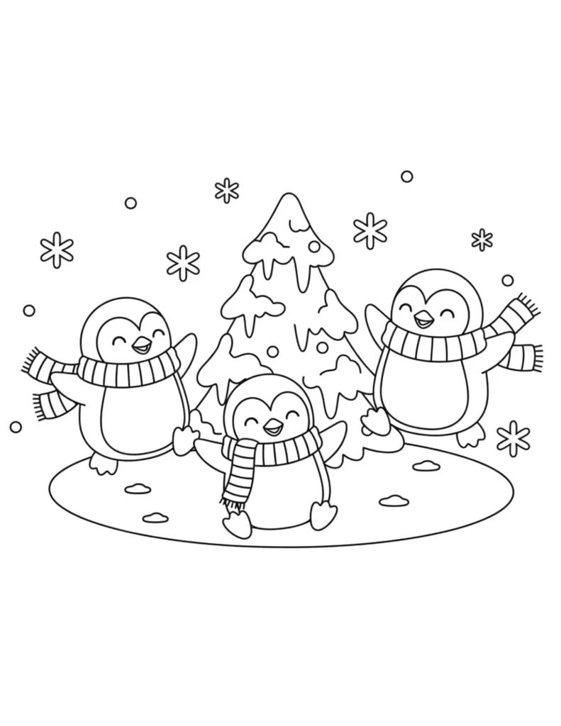 Penguins Dancing Around Christmas Tree
