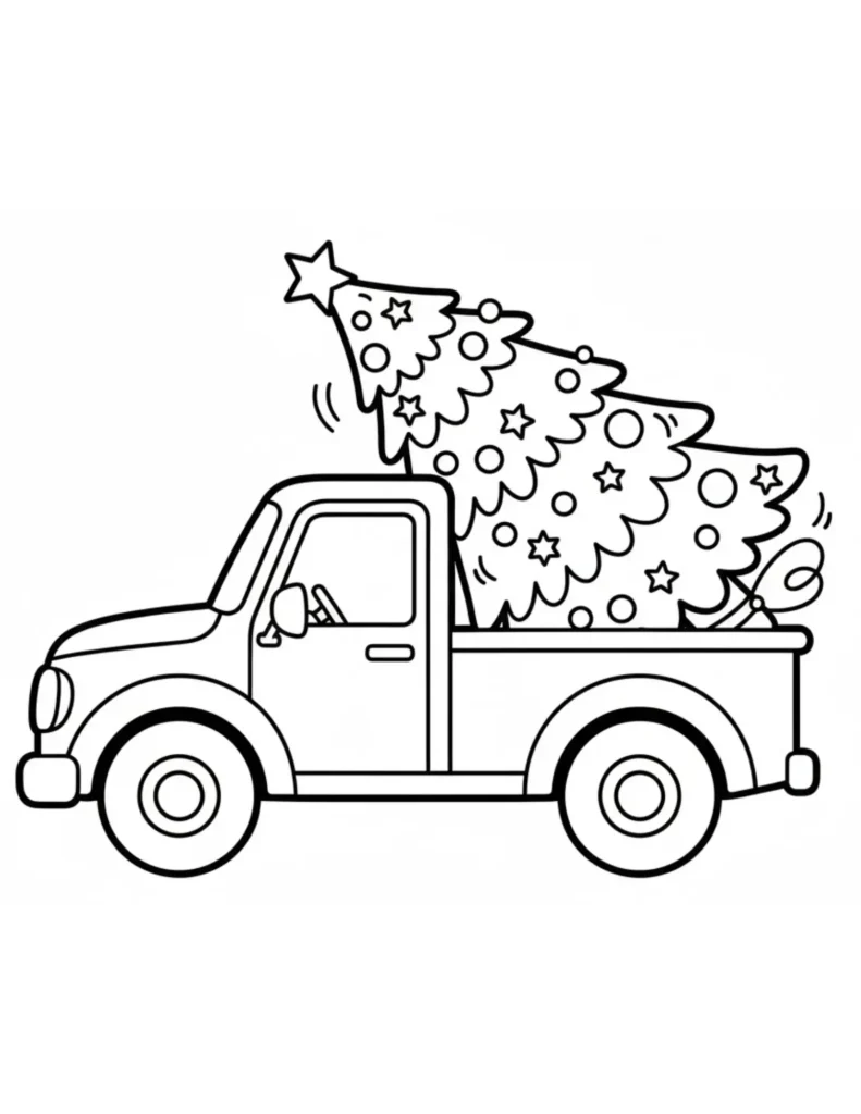Pickup Truck Carrying Christmas Tree