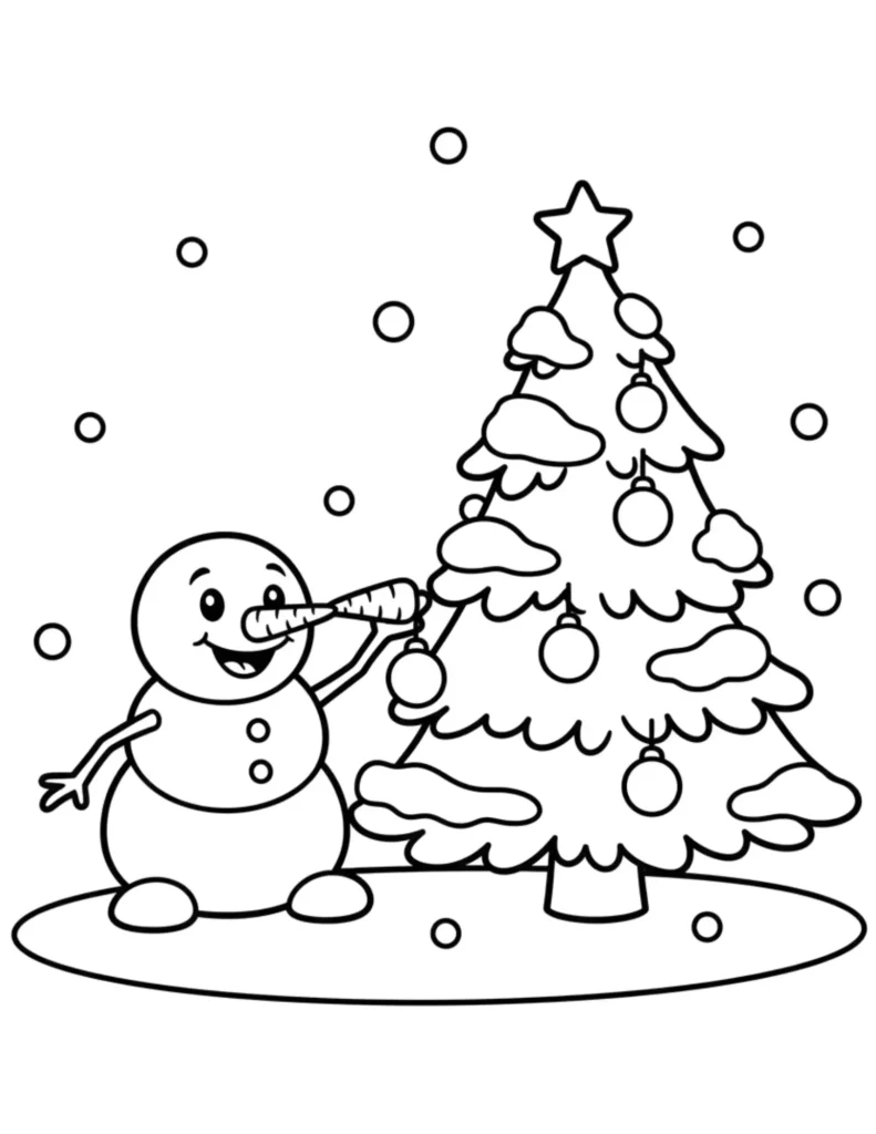 Snowman Decorating Christmas Tree