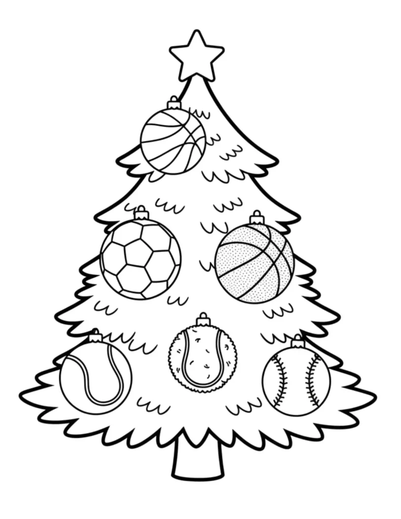 Sports Themed Christmas Tree Coloring Pages