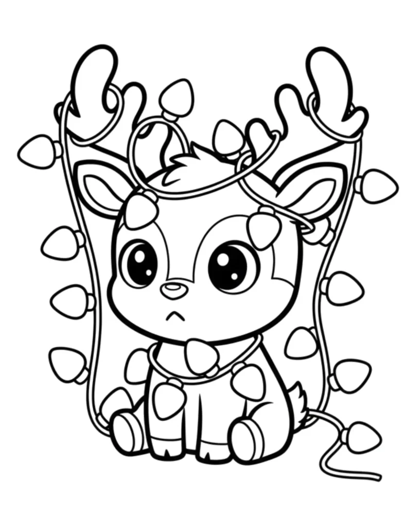 Baby Reindeer Tangled in Christmas Lights