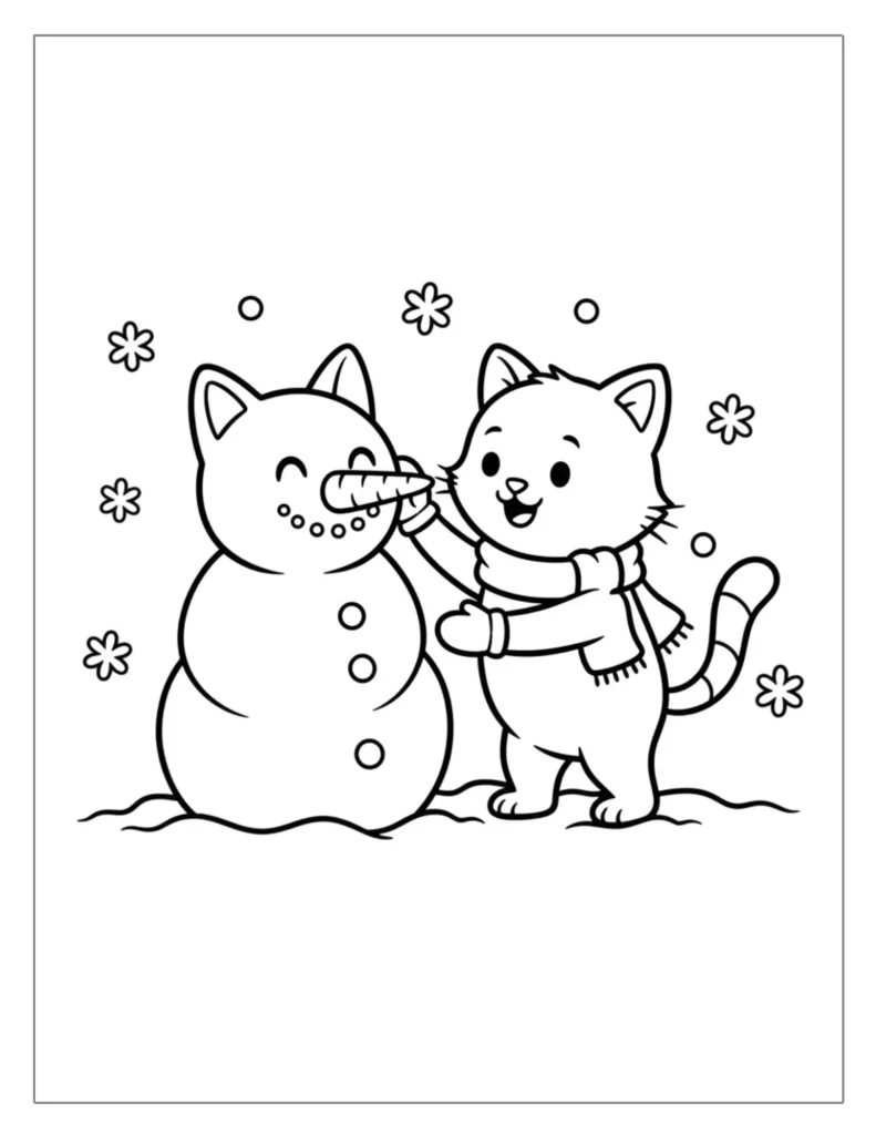 Cat Building a Snowman