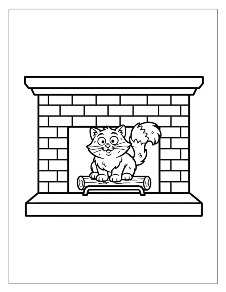 Cat Sitting by the Fireplace