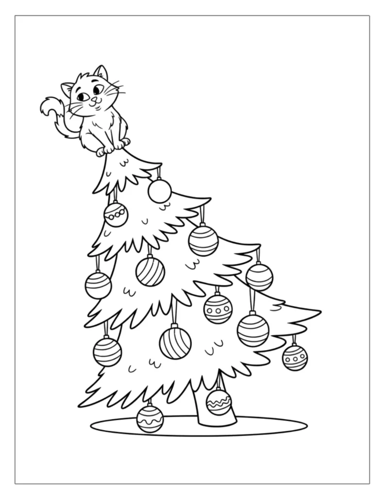 Cat Sitting on a Decorated Christmas Tree