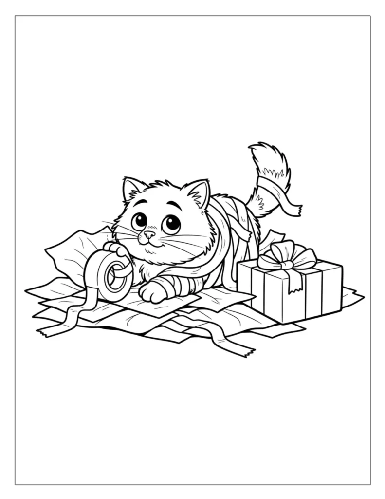 Cat Wrapping Christmas Gifts
