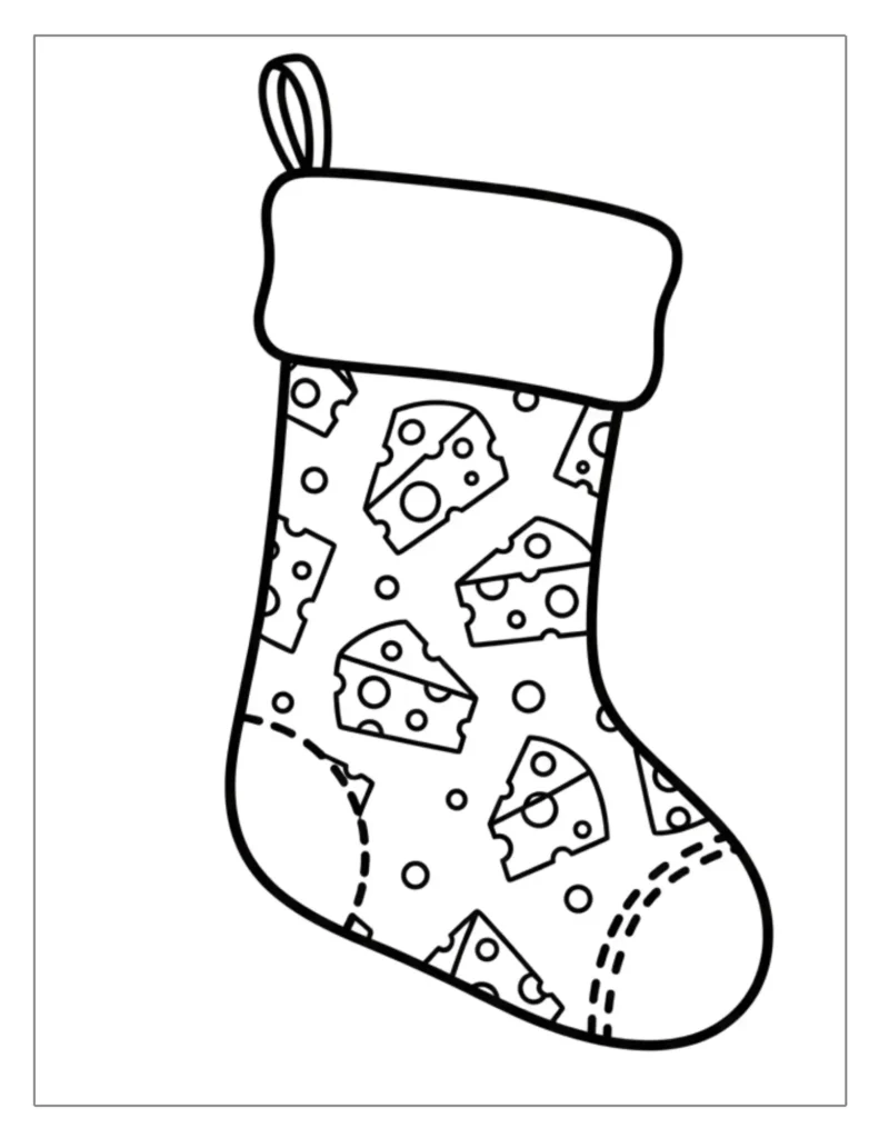 24 Christmas Stocking Coloring Pages (Free Printable PDF) 15 Cheese Pattern Stocking for Fun Coloring