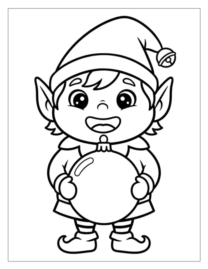 Christmas Elf Holding Ornament