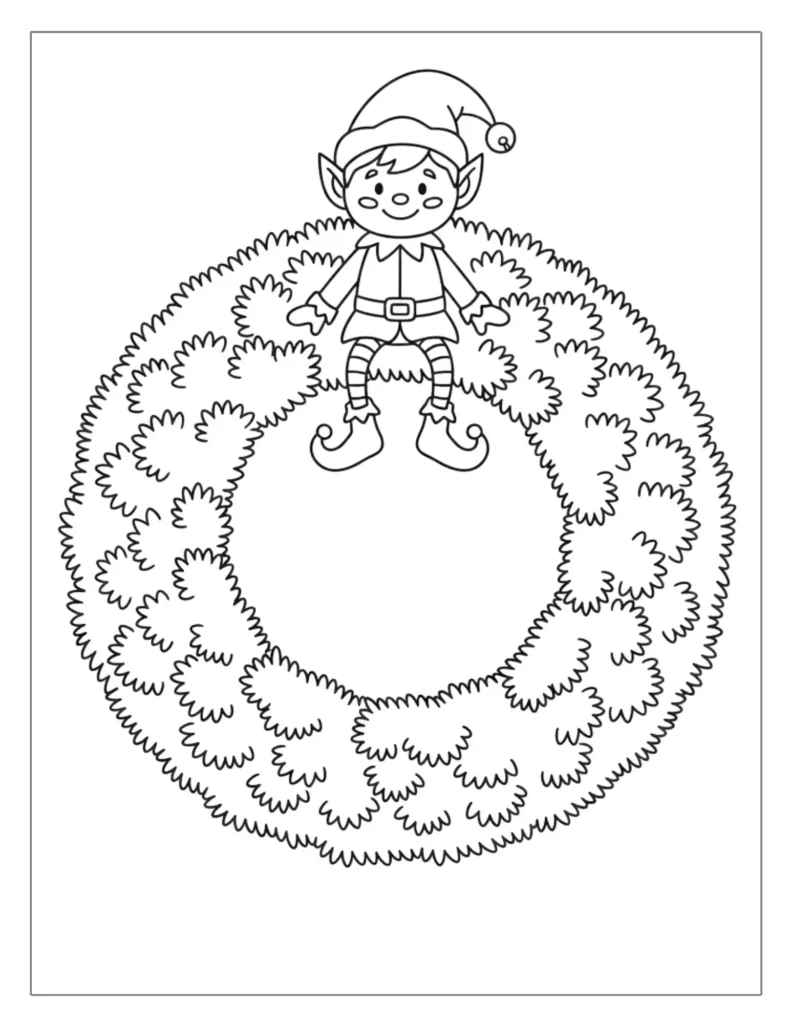 21 Christmas Wreath Coloring Pages (Free Printable PDF) 18 Christmas Elf on Wreath