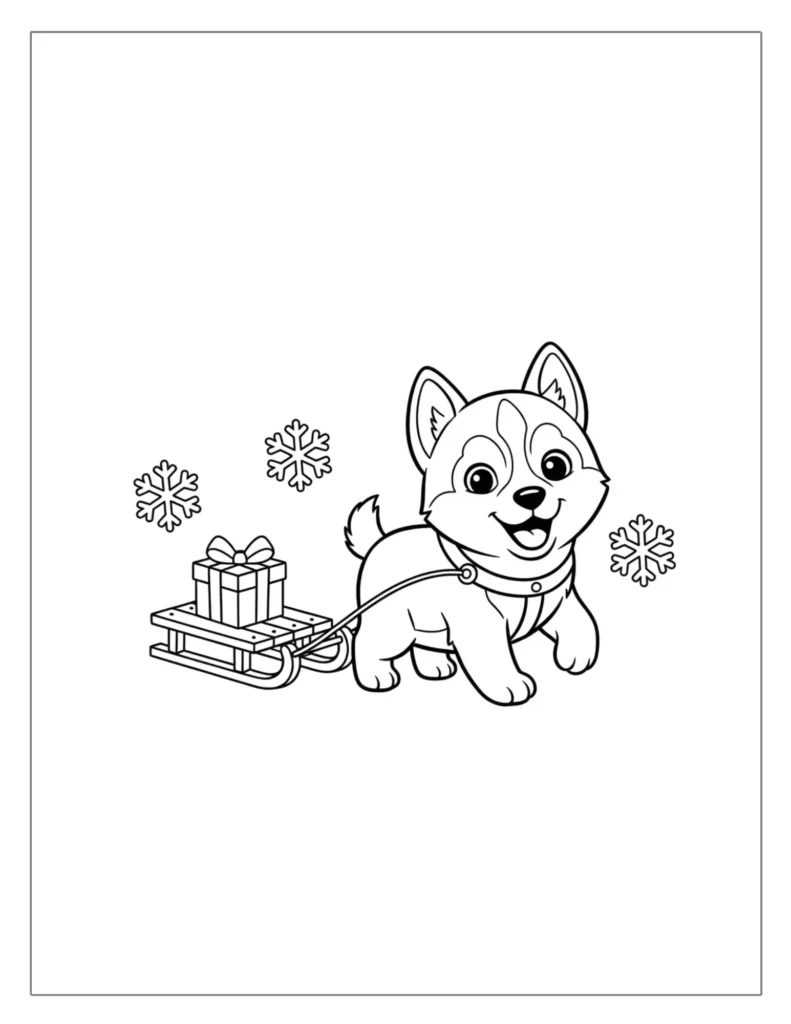 21 Christmas Dog Coloring Pages (Free Printable PDF) 8 Christmas Puppy Pulling Sleigh