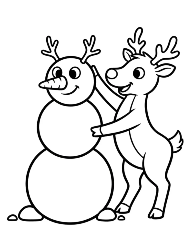 Christmas Reindeer Building a Snowman