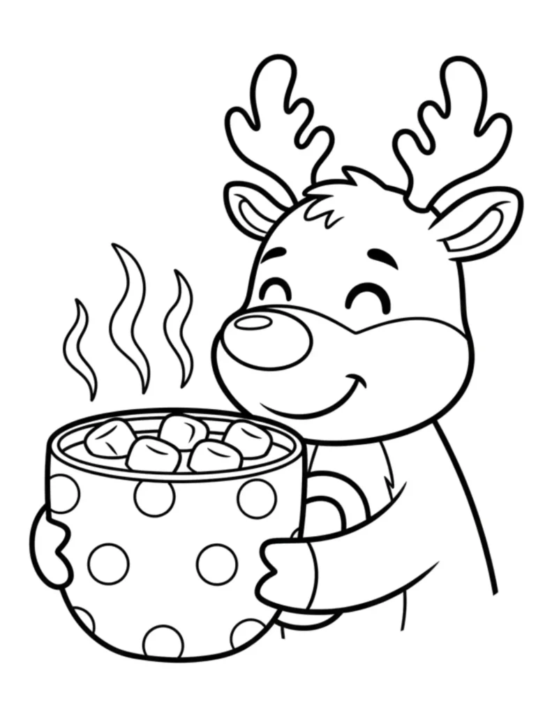 Christmas Reindeer Enjoying Hot Cocoa