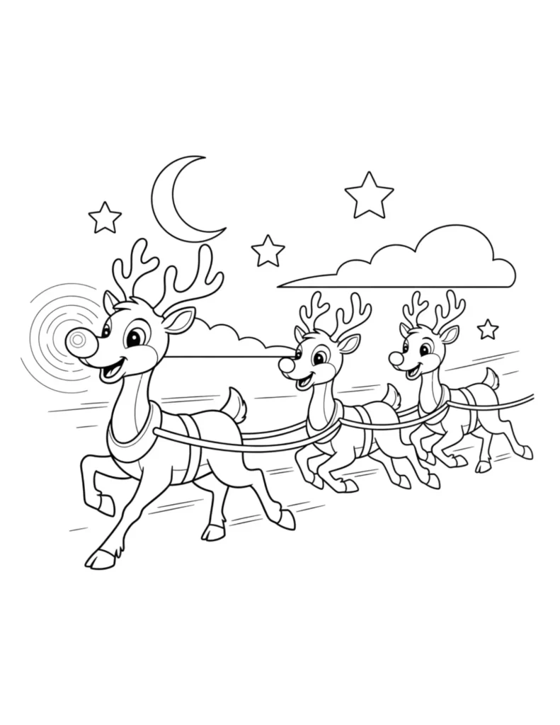 Christmas Reindeer Team Pulling the Sleigh