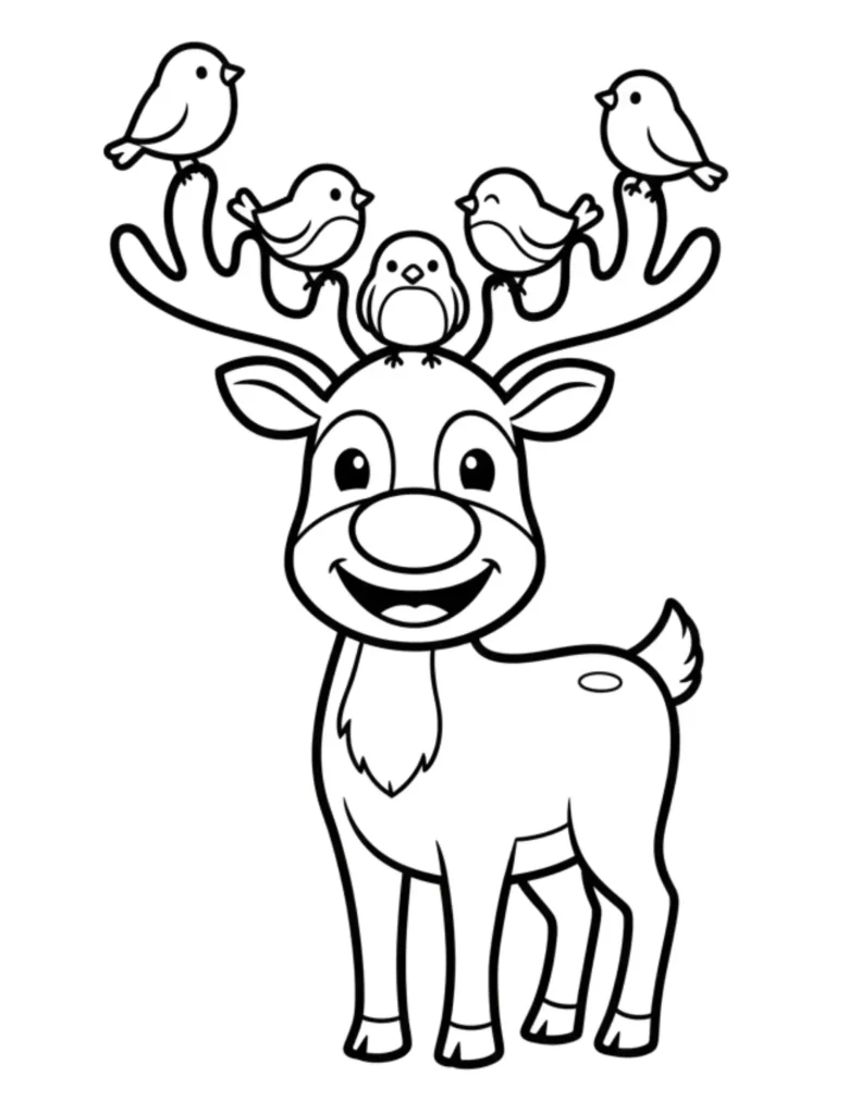 Christmas Reindeer With Little Birds