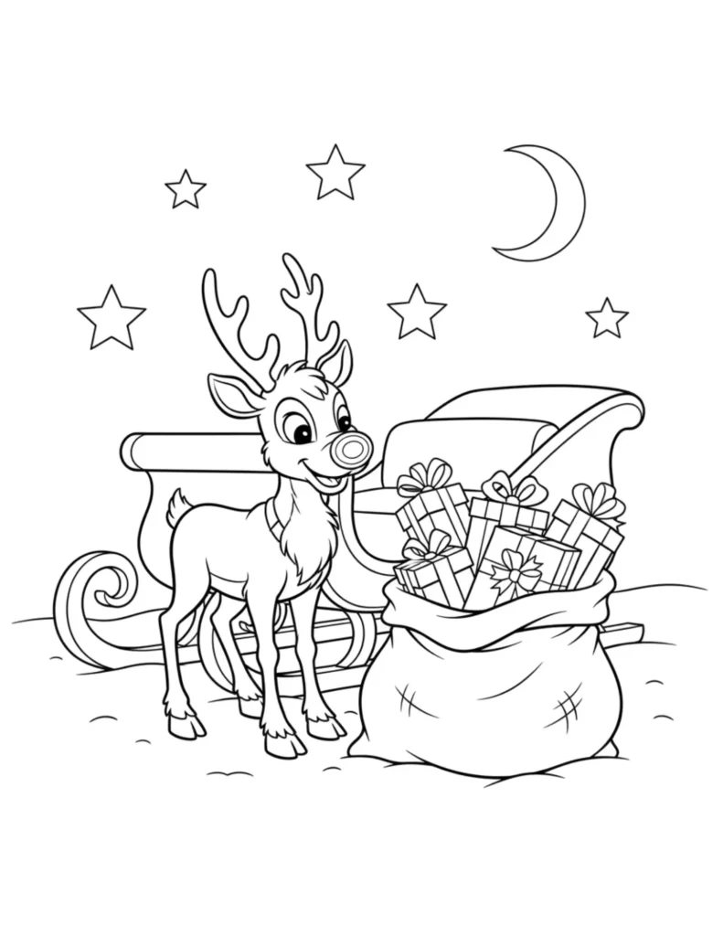 Christmas Reindeer With Santa’s Gift Bag