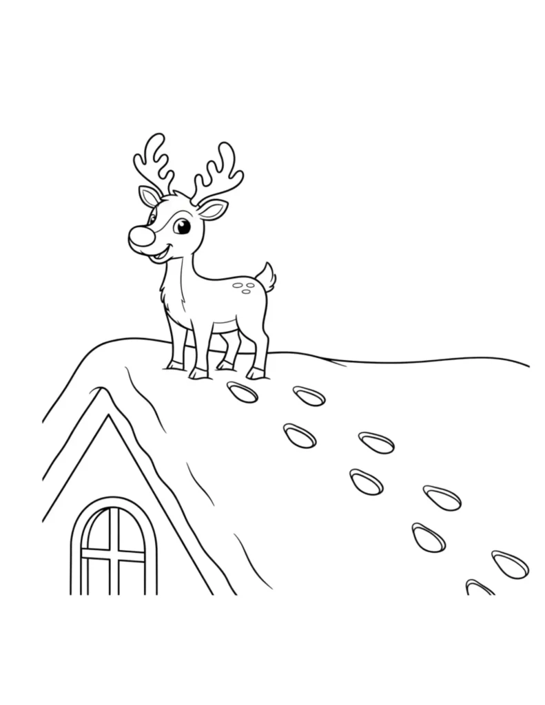 Christmas Reindeer on Snowy Rooftop