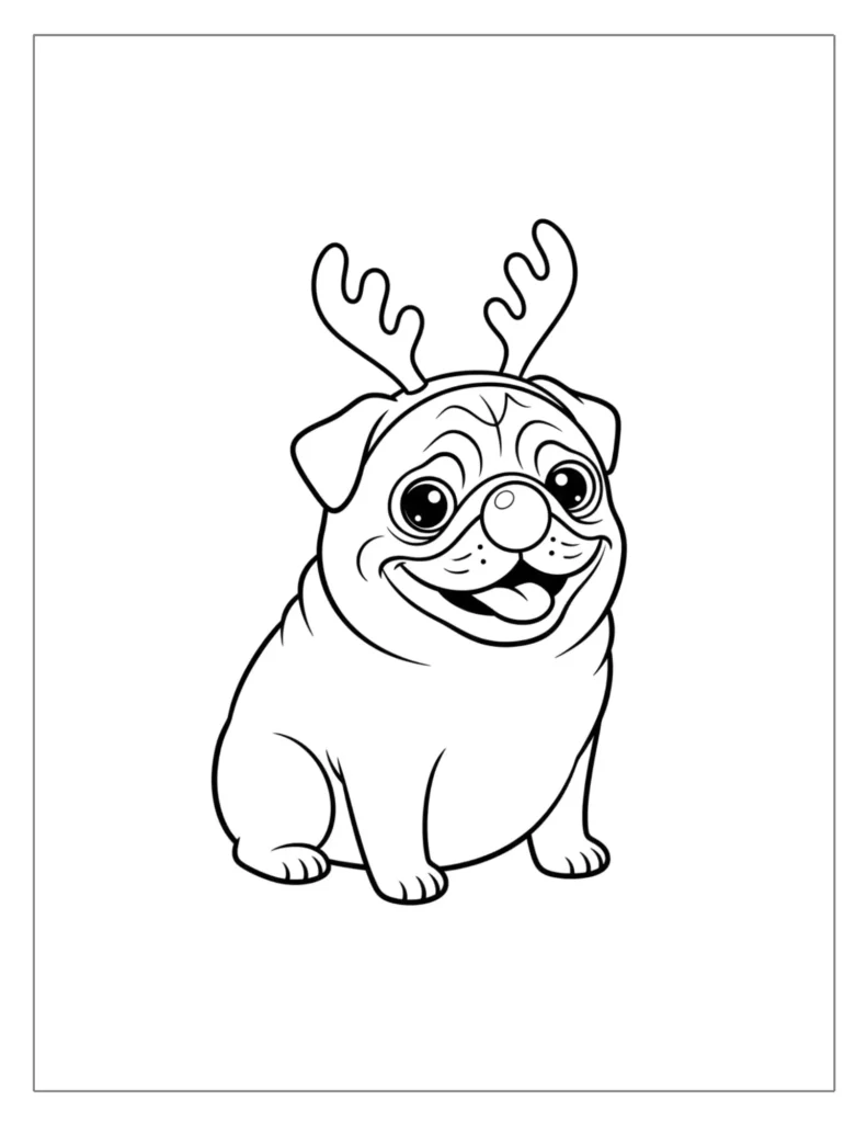 21 Christmas Dog Coloring Pages (Free Printable PDF) 3 Cute Dog with Reindeer Antlers