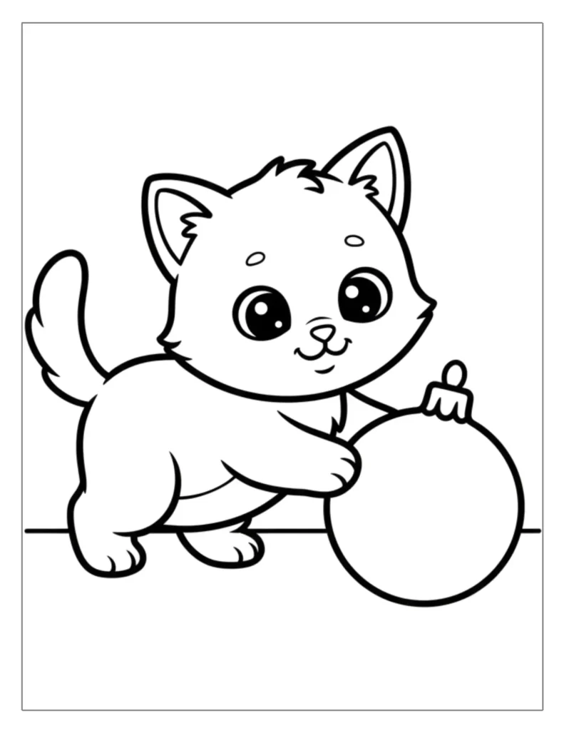 Cute Kitten Playing with Ornament