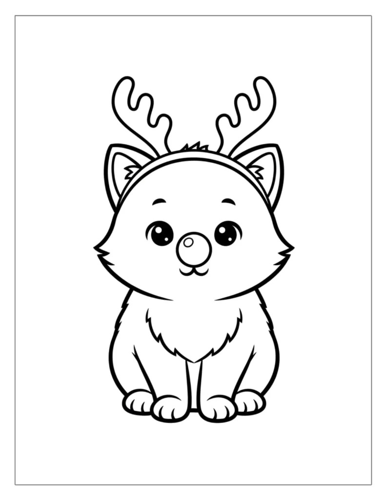 Cute Reindeer Cat Coloring Pages