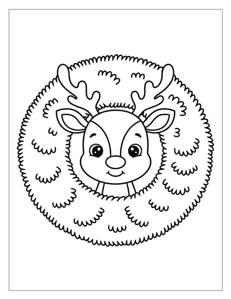 21 Christmas Wreath Coloring Pages (Free Printable PDF) 7 Cute Reindeer Inside Christmas Wreath Coloring Pages