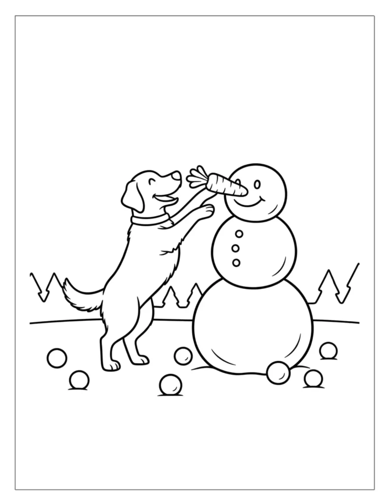 21 Christmas Dog Coloring Pages (Free Printable PDF) 7 Dog Building a Snowman Coloring Page