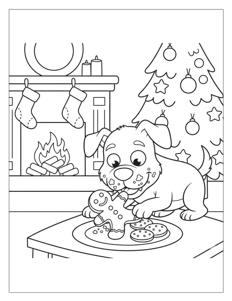 21 Christmas Dog Coloring Pages (Free Printable PDF) 16 Dog Eating Gingerbread Cookie