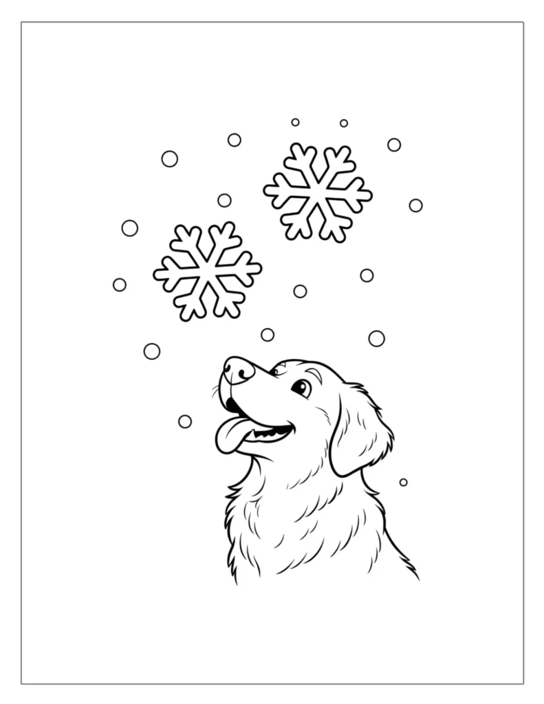 21 Christmas Dog Coloring Pages (Free Printable PDF) 10 Dog Watching Falling Snowflakes