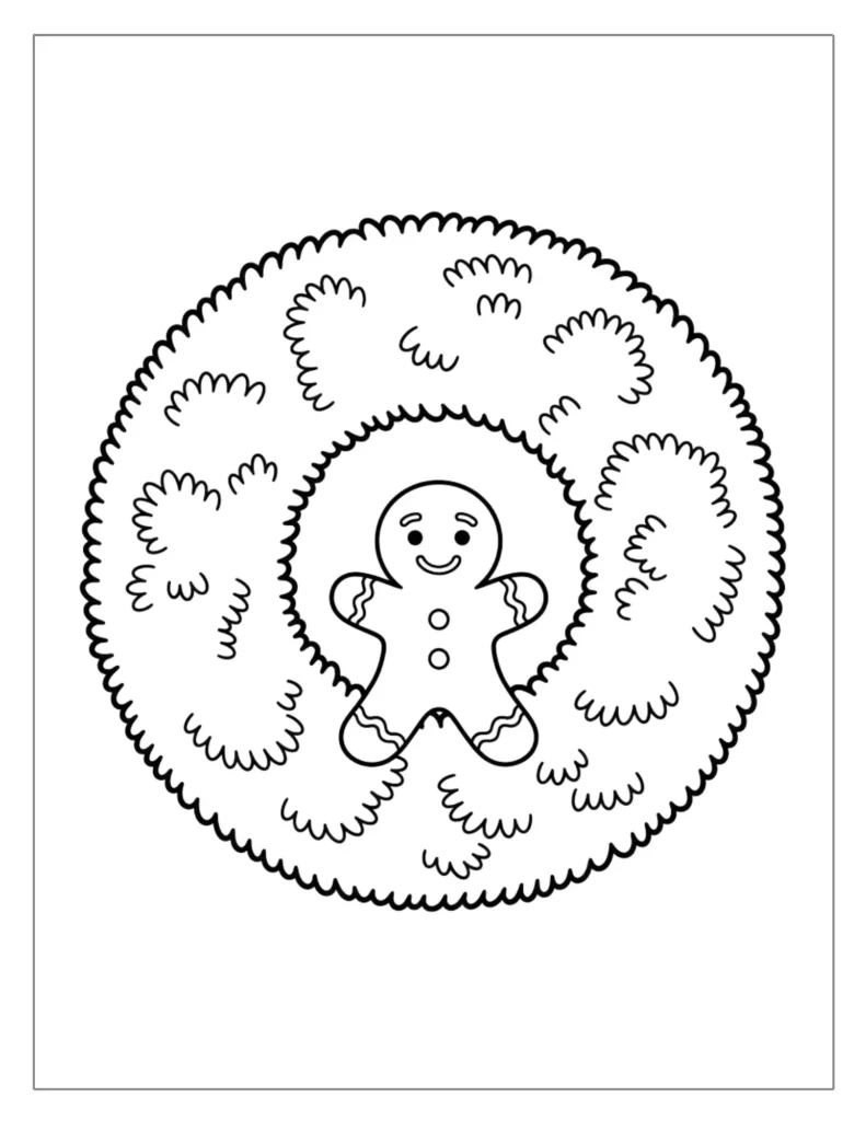 21 Christmas Wreath Coloring Pages (Free Printable PDF) 13 Gingerbread Man in Wreath