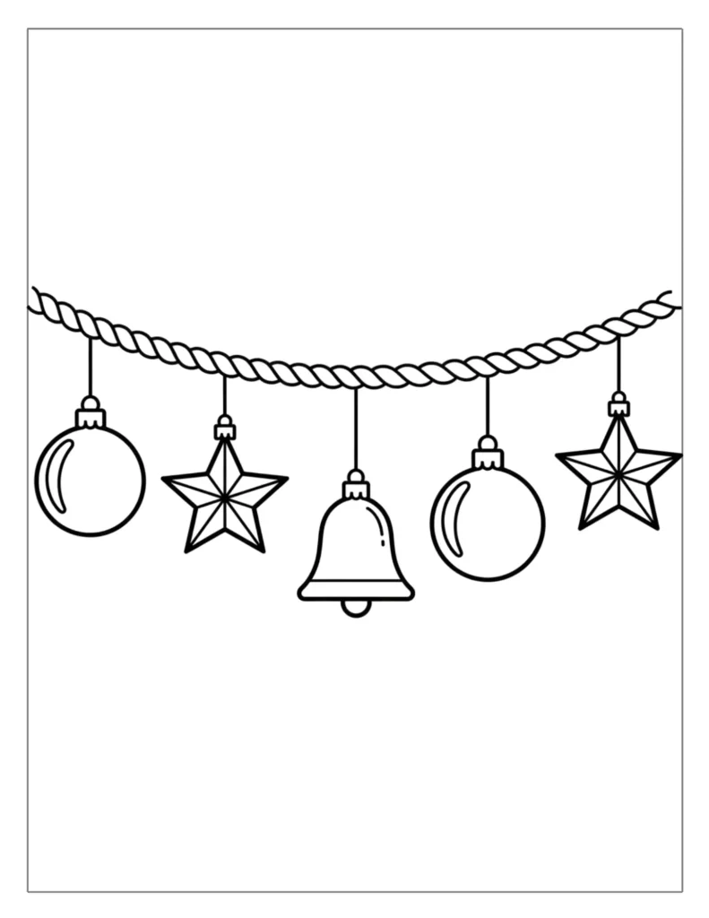Hanging Ornaments Garland with Baubles, Stars, and Bell