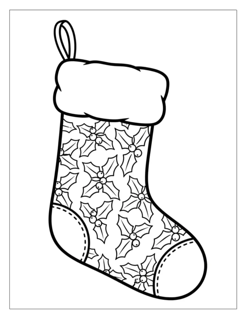 24 Christmas Stocking Coloring Pages (Free Printable PDF) 19 Holly Leaf Stocking Coloring Page