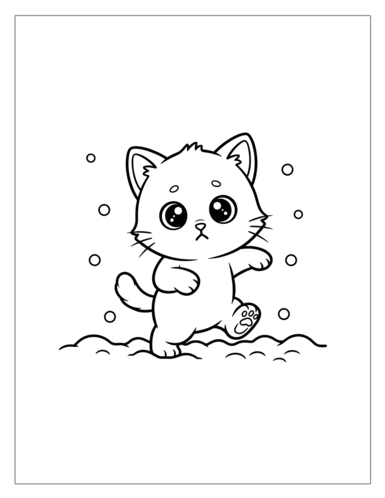 Little Cat Playing in the Snow