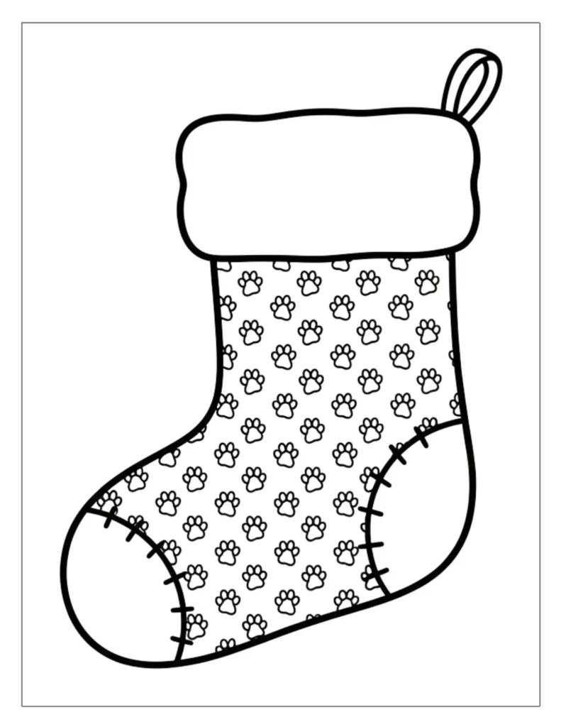 24 Christmas Stocking Coloring Pages (Free Printable PDF) 7 Paw Print Stocking for Animal Lovers