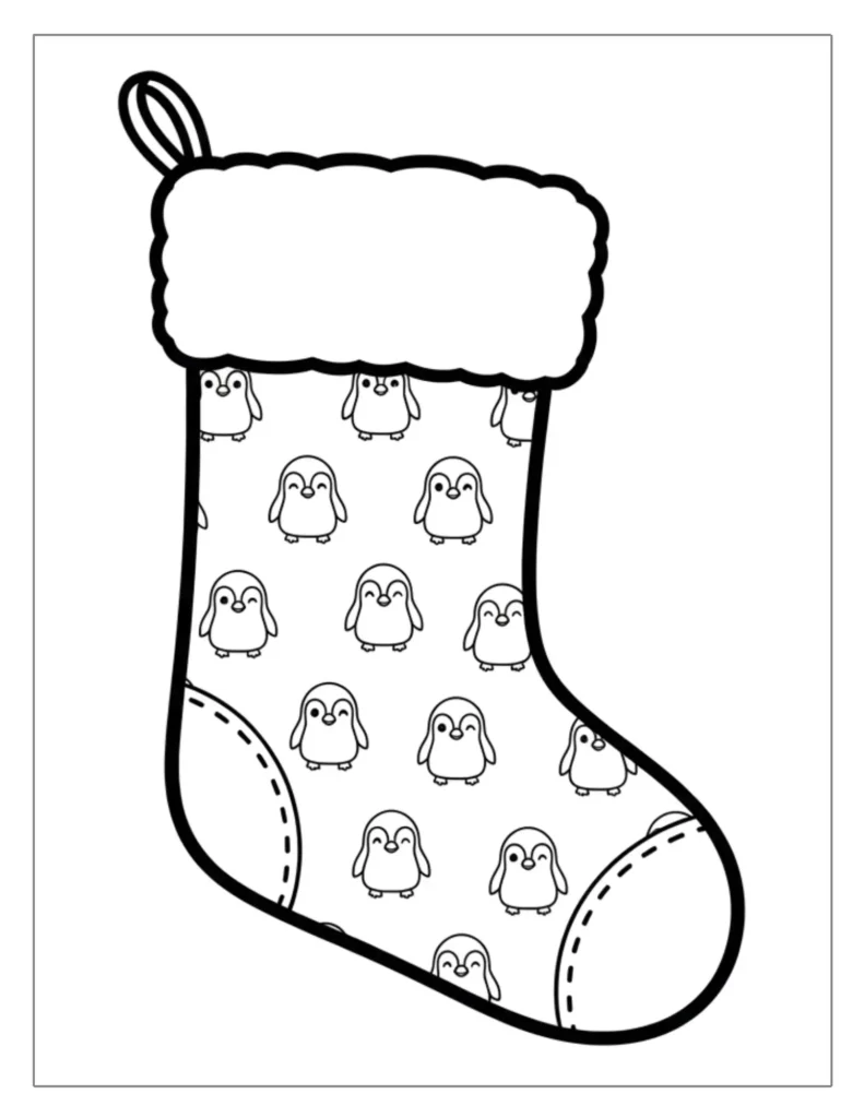 24 Christmas Stocking Coloring Pages (Free Printable PDF) 13 Penguin Pattern Stocking to Color
