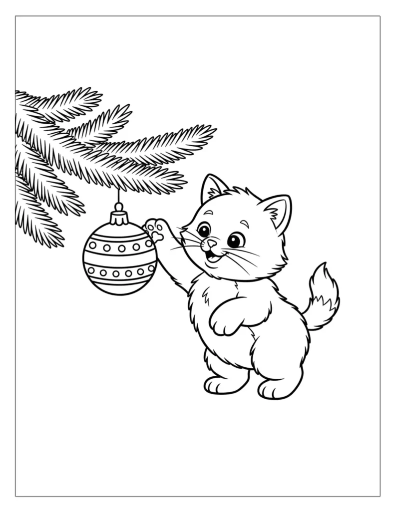 Playful Christmas Cat with Ornament