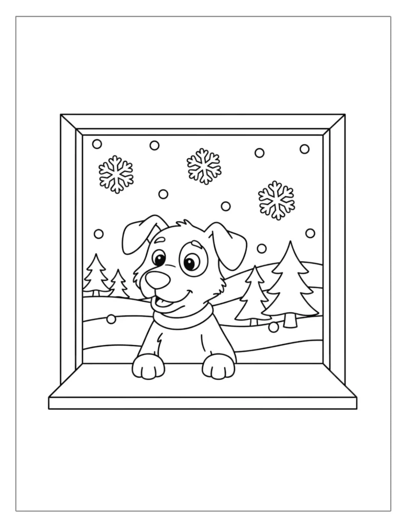 21 Christmas Dog Coloring Pages (Free Printable PDF) 15 Puppy Looking Out the Winter Window