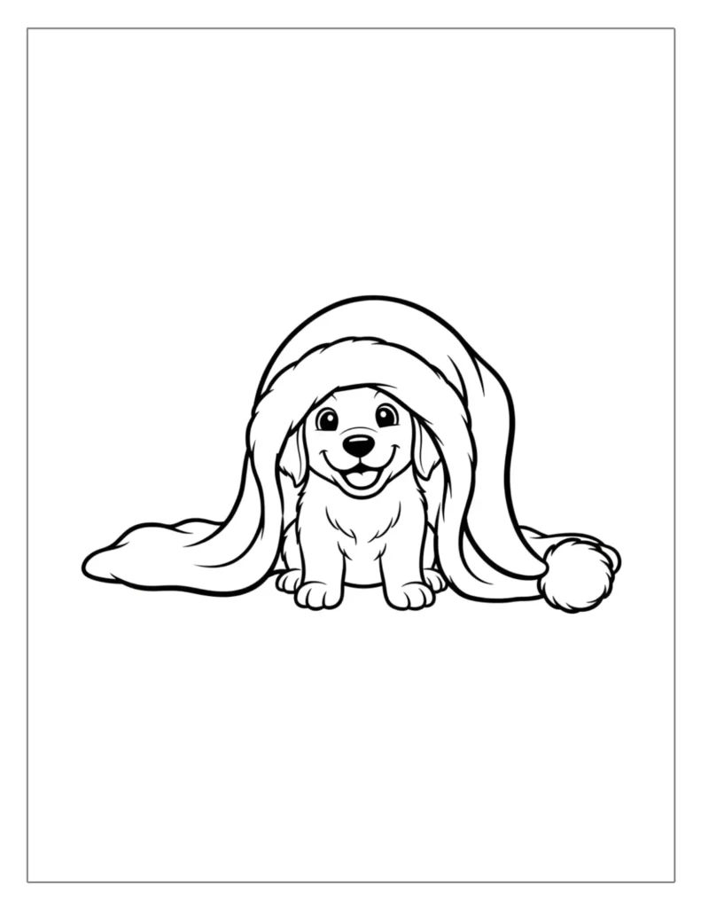21 Christmas Dog Coloring Pages (Free Printable PDF) 2 Puppy Under Santa Hat