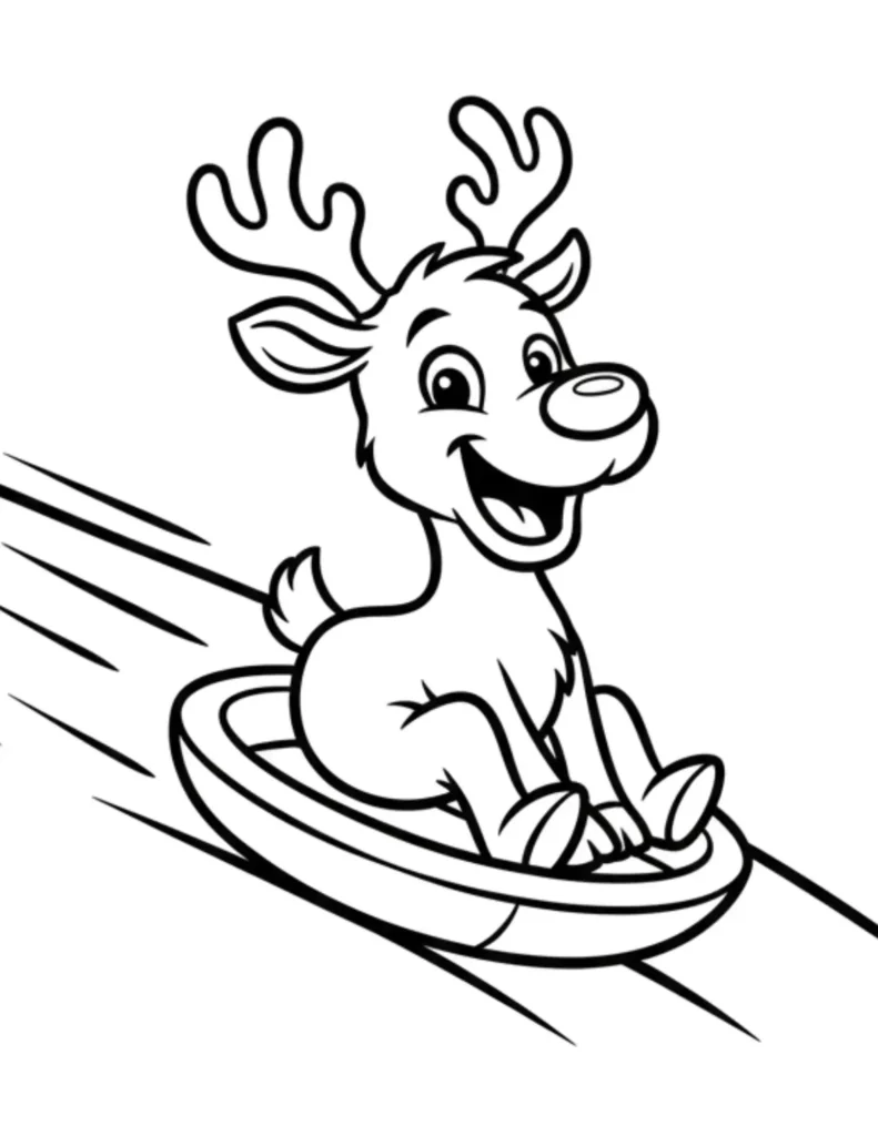 Reindeer Sledding Down a Snowy Hill