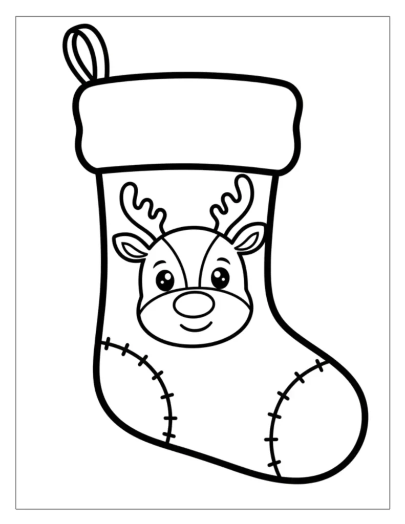 24 Christmas Stocking Coloring Pages (Free Printable PDF) 12 Reindeer Stocking Coloring Page